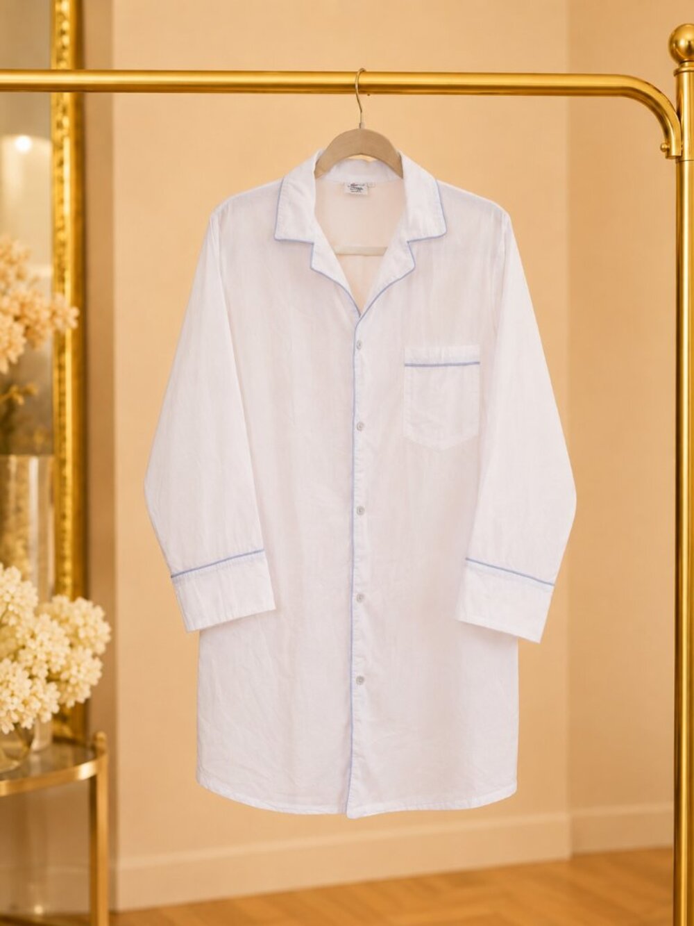 100% Cotton Ginny Nightshirt Tiffany Blue Piping Jacaranda Living Sleepwear M - Picture 3 of 7